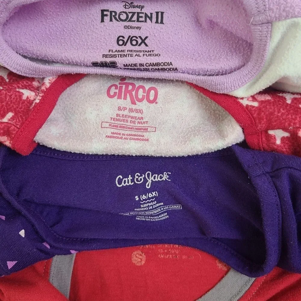 Girls Frozen Pajama set and Santa Snowflake Nightgown Bundle Size S 6 6X